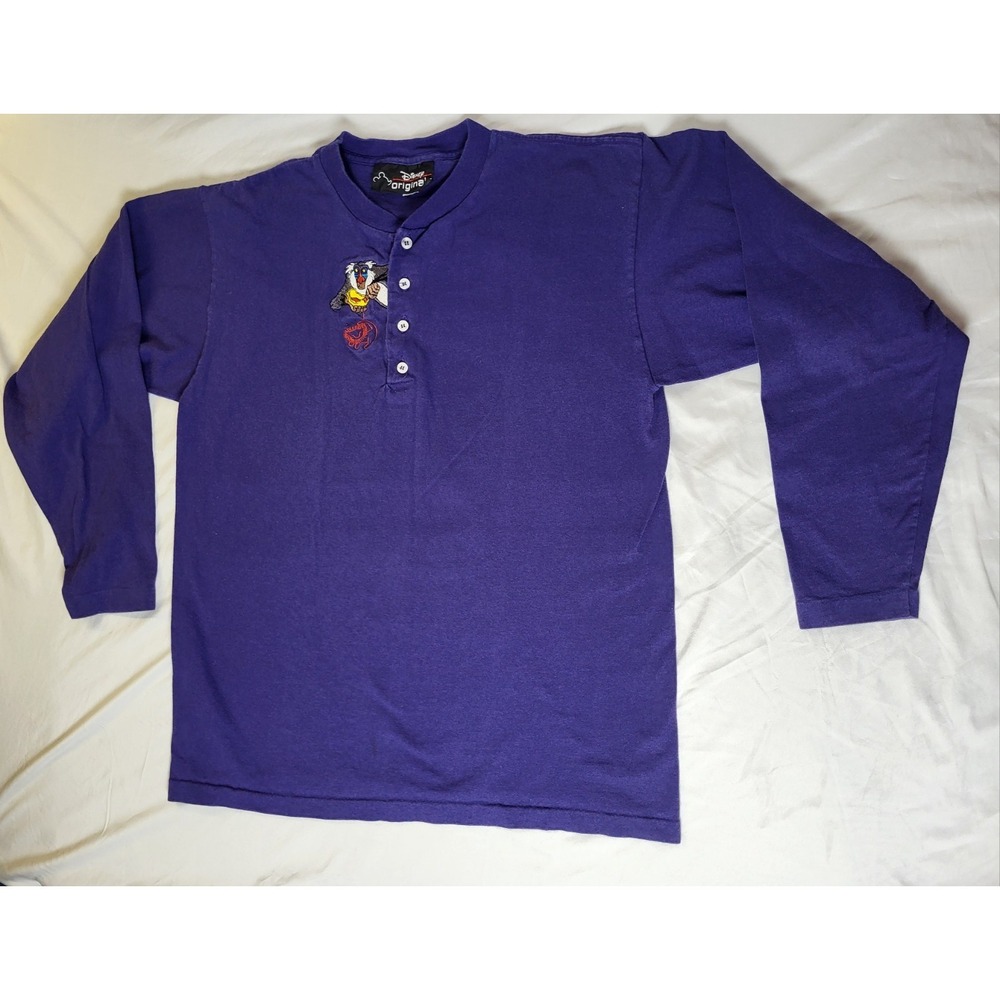 Vintage 90s Disney Lion King Rafiki Embroidered Henley Shirt Purple S/M